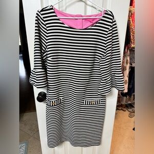 Lilly Pulitzer Black and White Striped Midi Dress with Pink Lining